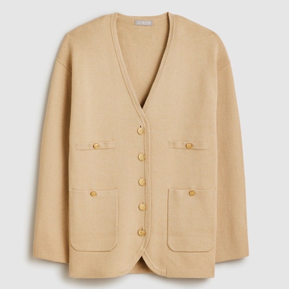 NWT J Crew Long V Neck Sweater Blazer Light Khaki Tan L - Picture 5 of 7